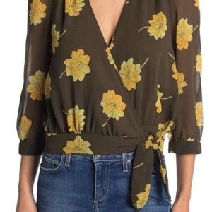 Floral Wrap Top - Brown and Yellow